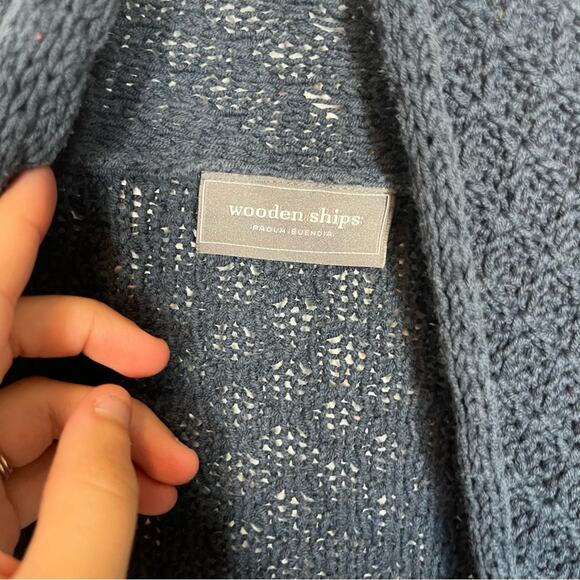 Wooden Ships Dark Blue Open Knit Open Front Cotton Blend Cardigan Sweater M/L - Picture 3 of 6